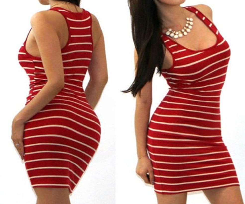 Striped Sleeveless Bodycon Long Dress - New Style