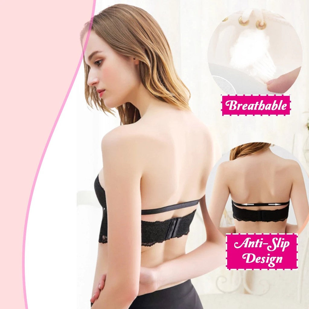 Women's Strapless Lace Bralette with Push-Up Design