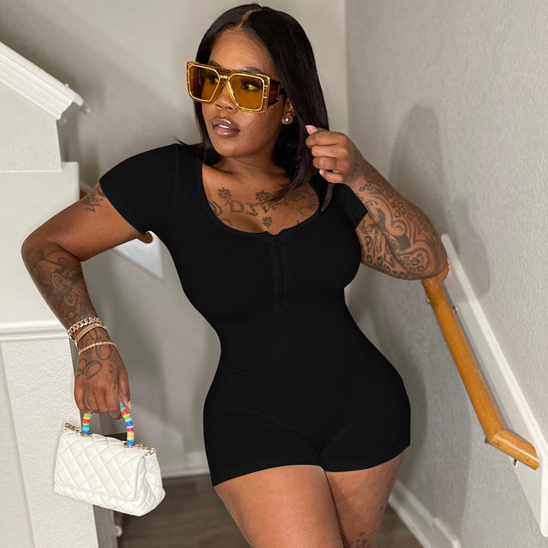 2023 Fall/Winter Zipper Short Sleeve Bodysuit