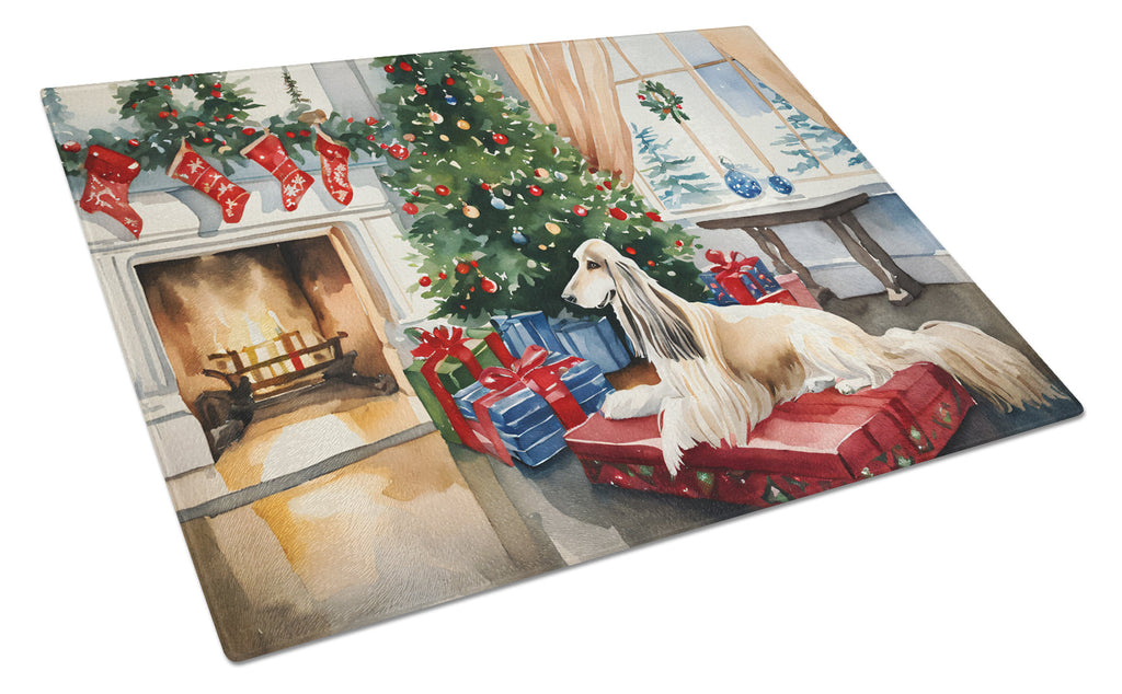 Afghan Hound Cozy Christmas Glass Cutting Board