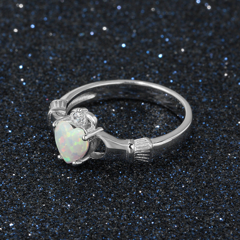 Christmas Gift Claddagh Wedding Ring with Opal