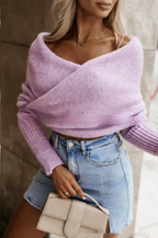 V-neck Cross Multi-color Sweater Trend Off The Shoulder