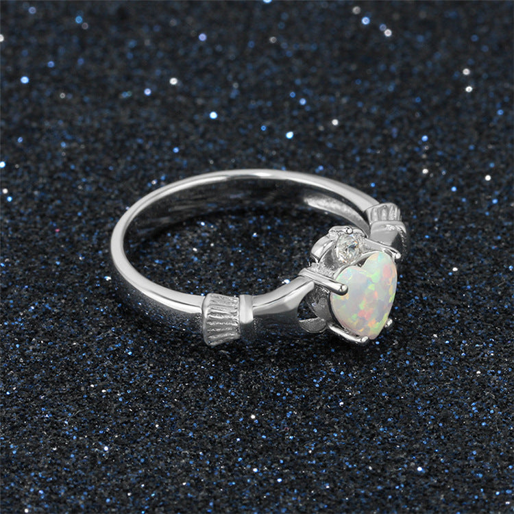 Christmas Gift Claddagh Wedding Ring with Opal