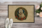 Old English Sheepdog Christmas Flowers Doormat