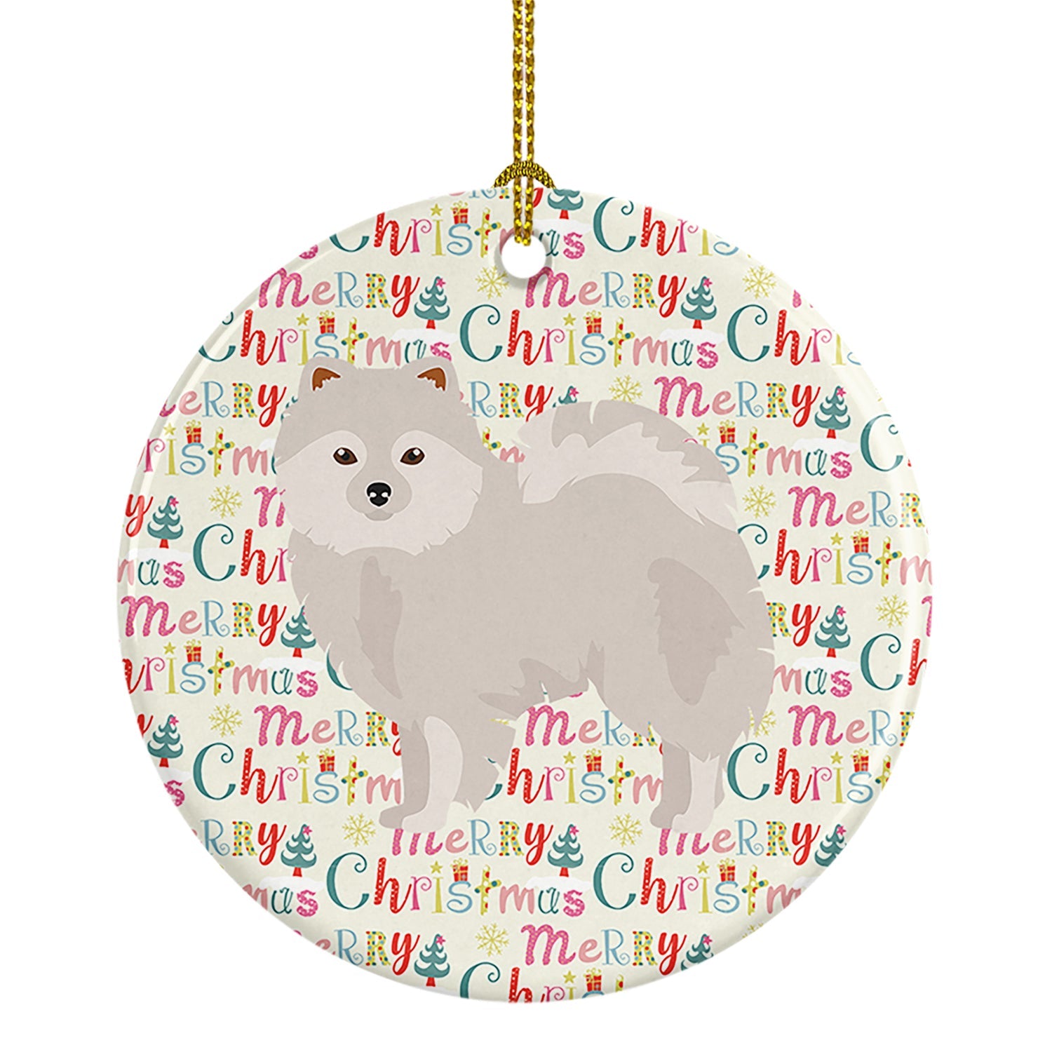 Japanese Spitz Merry Christmas Ceramic Ornament