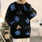 Casual Cartoon Loose Knit Round Neck Pullover Sweater | Streetwear