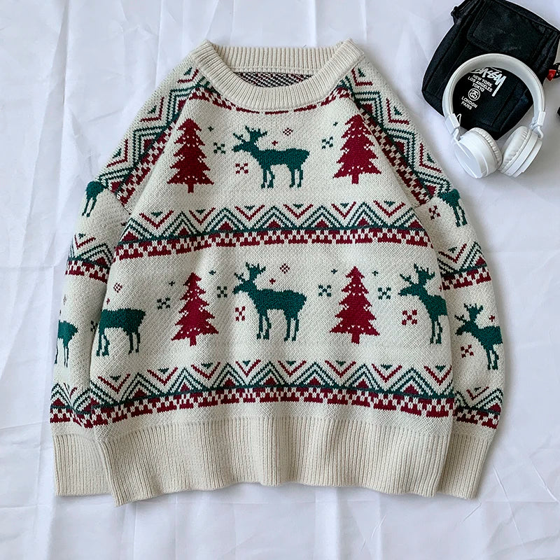 Korean Style Deer Print Thermal Sweater for Men