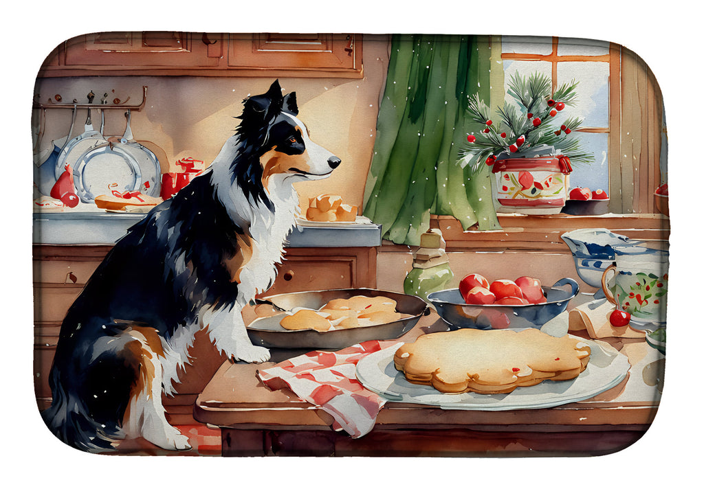 Border Collie Christmas Cookies Dish Drying Mat