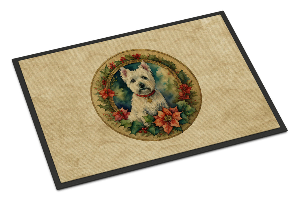 Westie Christmas Flowers Doormat