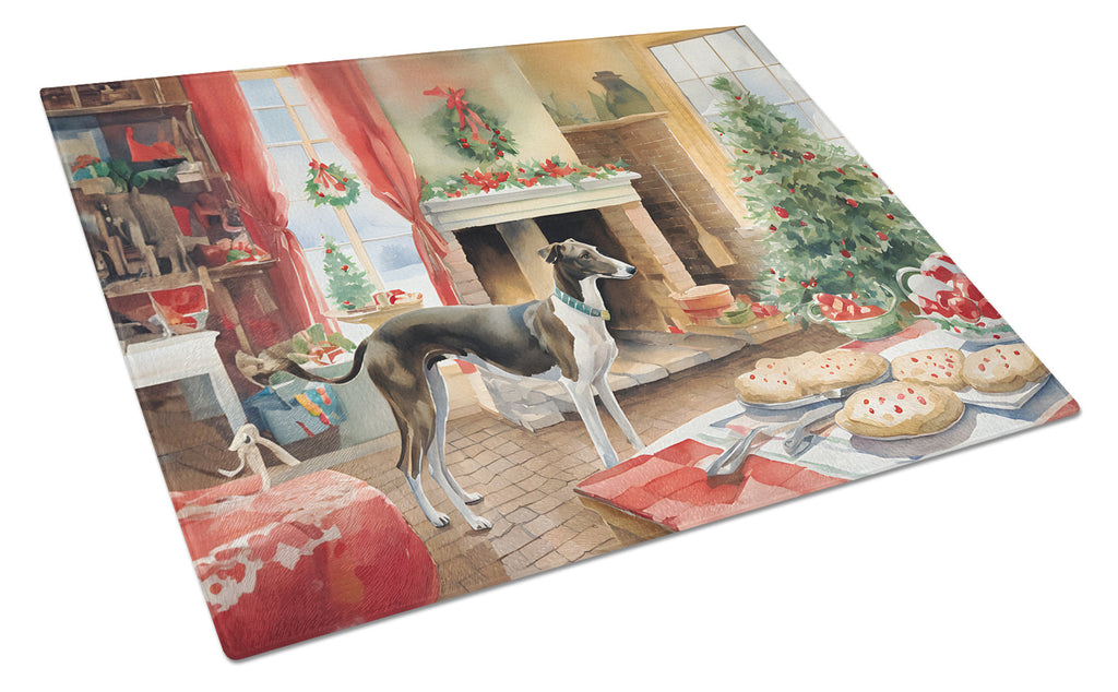 Greyhound Christmas Cookies Glass Cutting Board