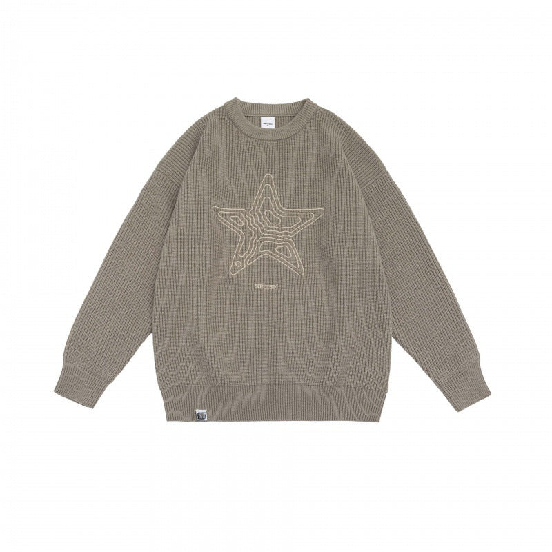 Retro Crew Neck Five-Star Knitted Sweater for All