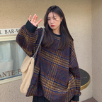 Casual Women's Plaid Lamb Wool Sweater Coat