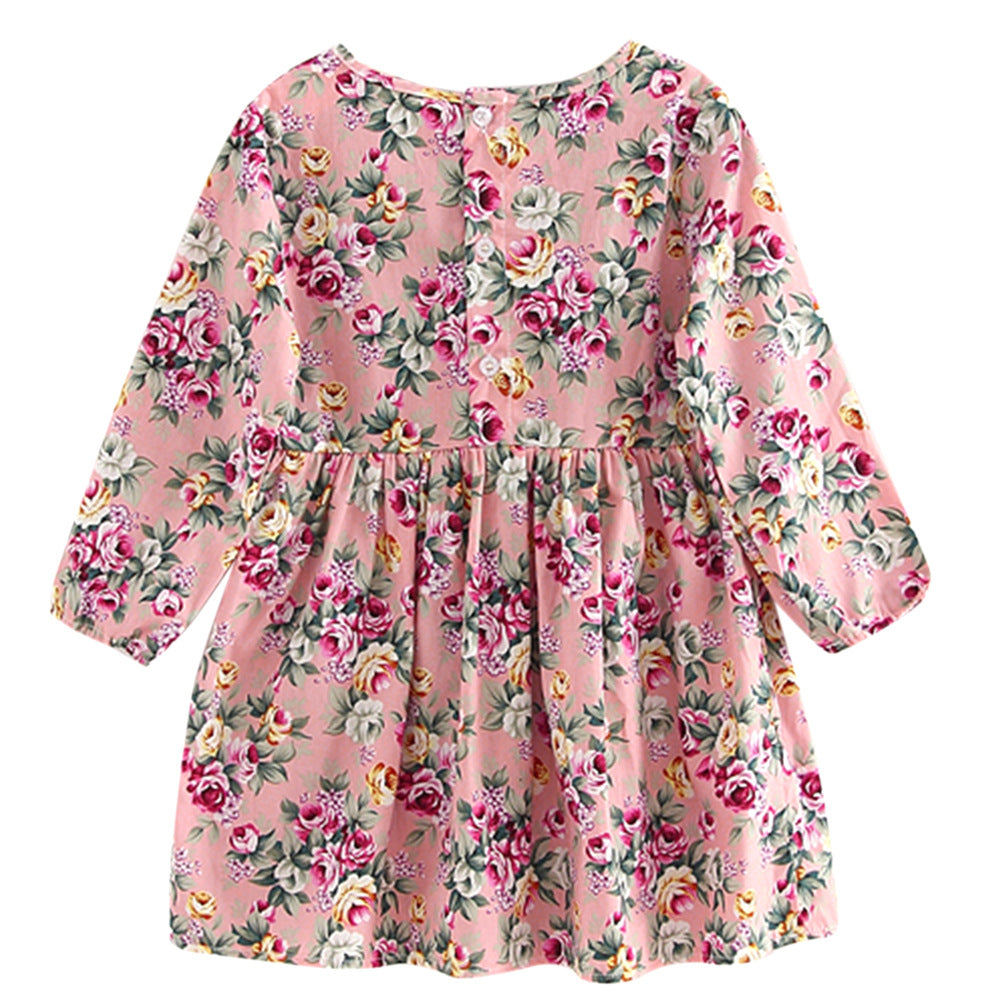 Spring Autumn Girls' Floral Dress - Korean Style Princess Dress