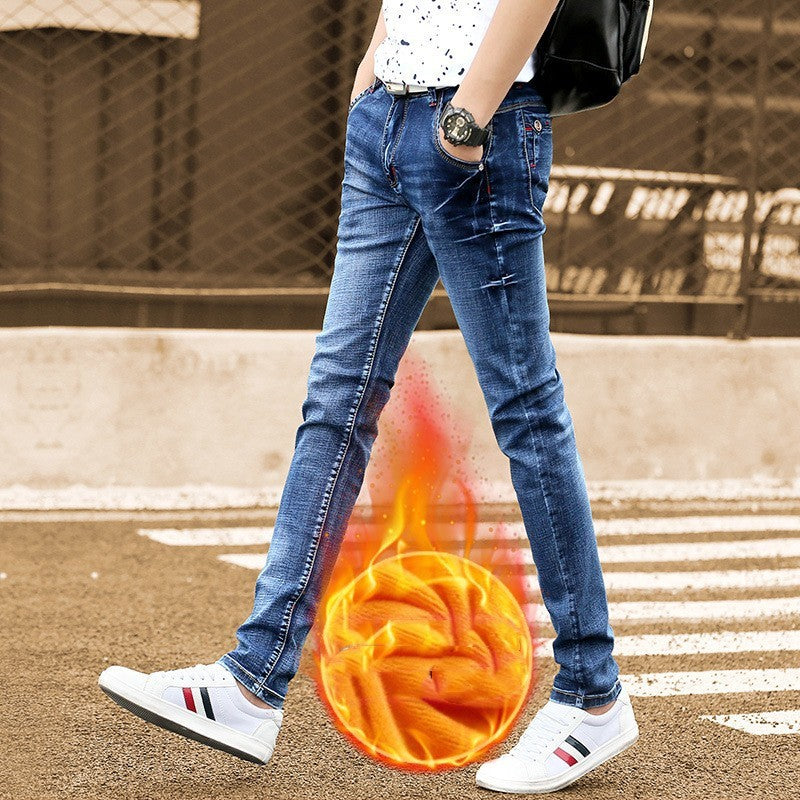 Fleece-lined Men's Slim Fit Jeans for Autumn & Winter
