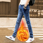 Fleece-lined Men's Slim Fit Jeans for Autumn & Winter