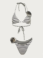 2023 Women's Striped Bikini with Floral Design