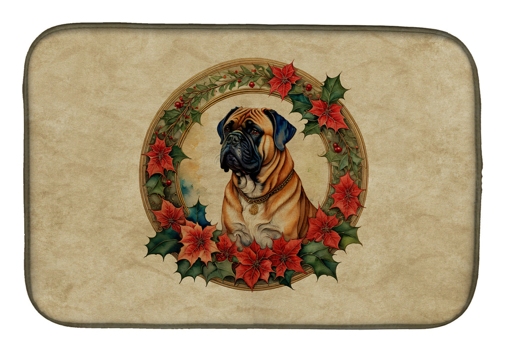 Bullmastiff Christmas Flowers Dish Drying Mat