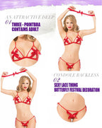 Red Bow Cut-Out Lingerie Set for Women