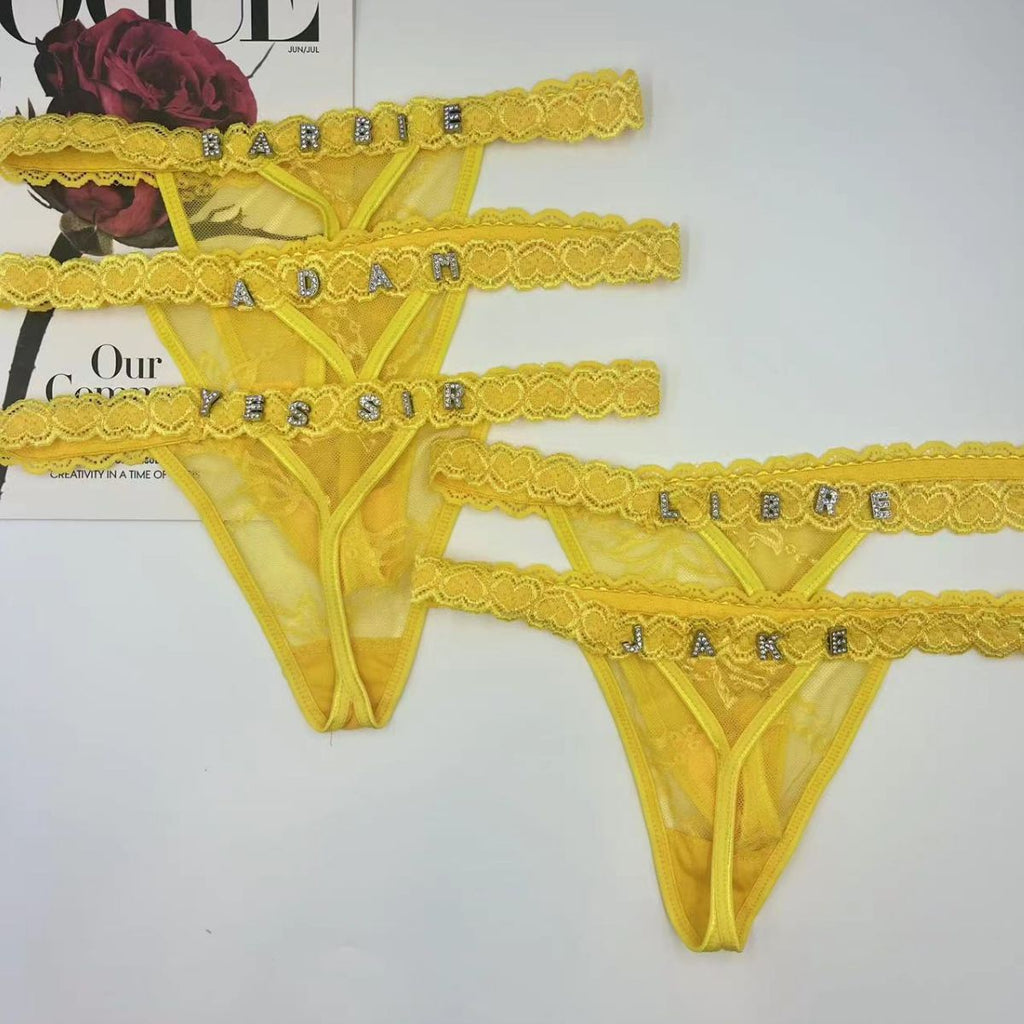 Low Waist Sexy Women's Thong with Embroidery and Rhinestones