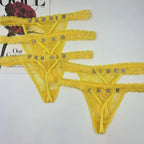 Low Waist Sexy Women's Thong with Embroidery and Rhinestones