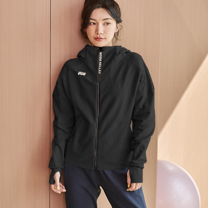 Women's Quick Dry Hooded Fitness Jacket with Zipper
