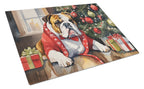 English Bulldog Cozy Christmas Glass Cutting Board