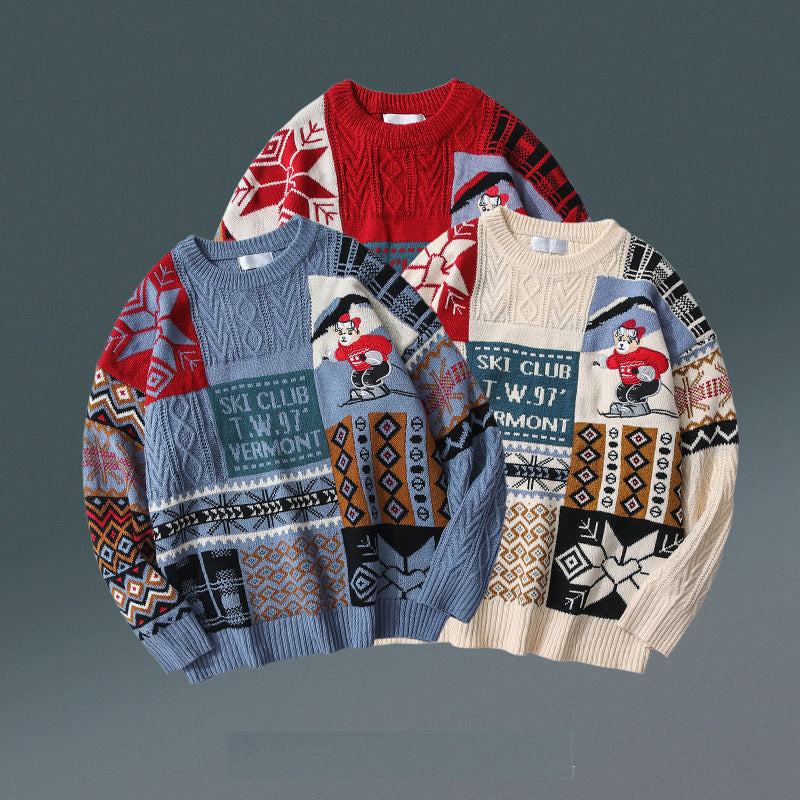 Red Christmas Sweater for Men - Thick Bear Design