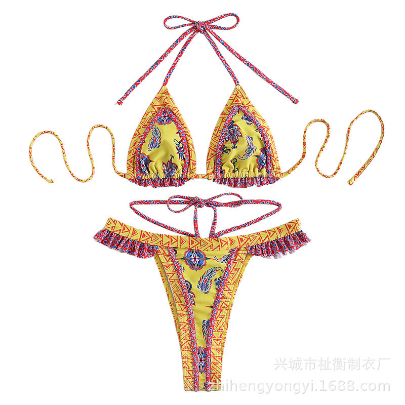2022 Yellow Strappy Bikini Swimsuit for Women