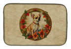 Chihuahua Christmas Flowers Dish Drying Mat