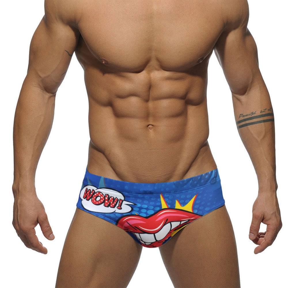 Men's Pop-Art Lips Print Swim Briefs
