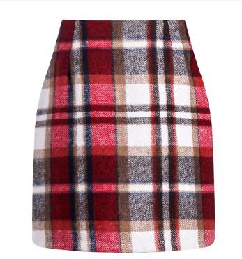 High-Waisted Plaid Tight Pencil Wool Mini Skirt