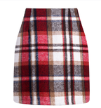 High-Waisted Plaid Tight Pencil Wool Mini Skirt