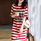 Summer Striped Print T-Shirt Dress with Short Sleeves | Streetwear