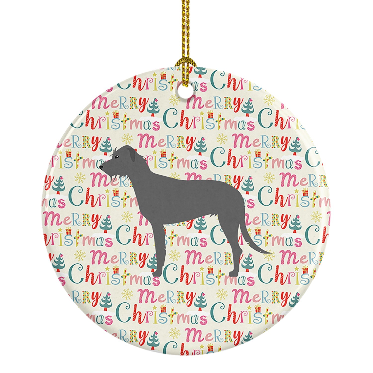 Irish Wolfhound Merry Christmas Ceramic Ornament