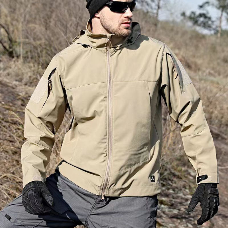 Men's Soft Shell Hooded Tactical Jacket with Pockets