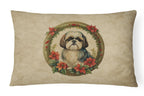 Shih Tzu Christmas Flowers Throw Pillow