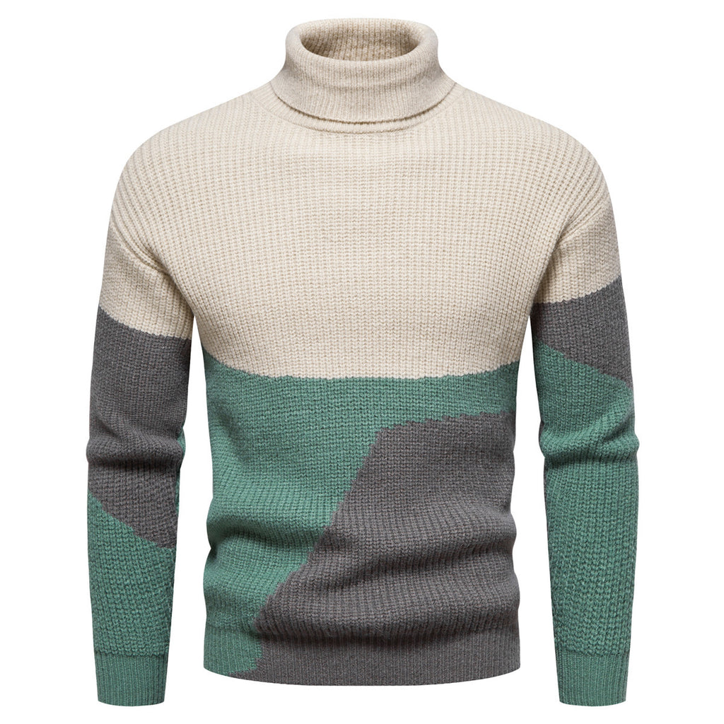 Men's Color Block Knitted Turtleneck Sweater