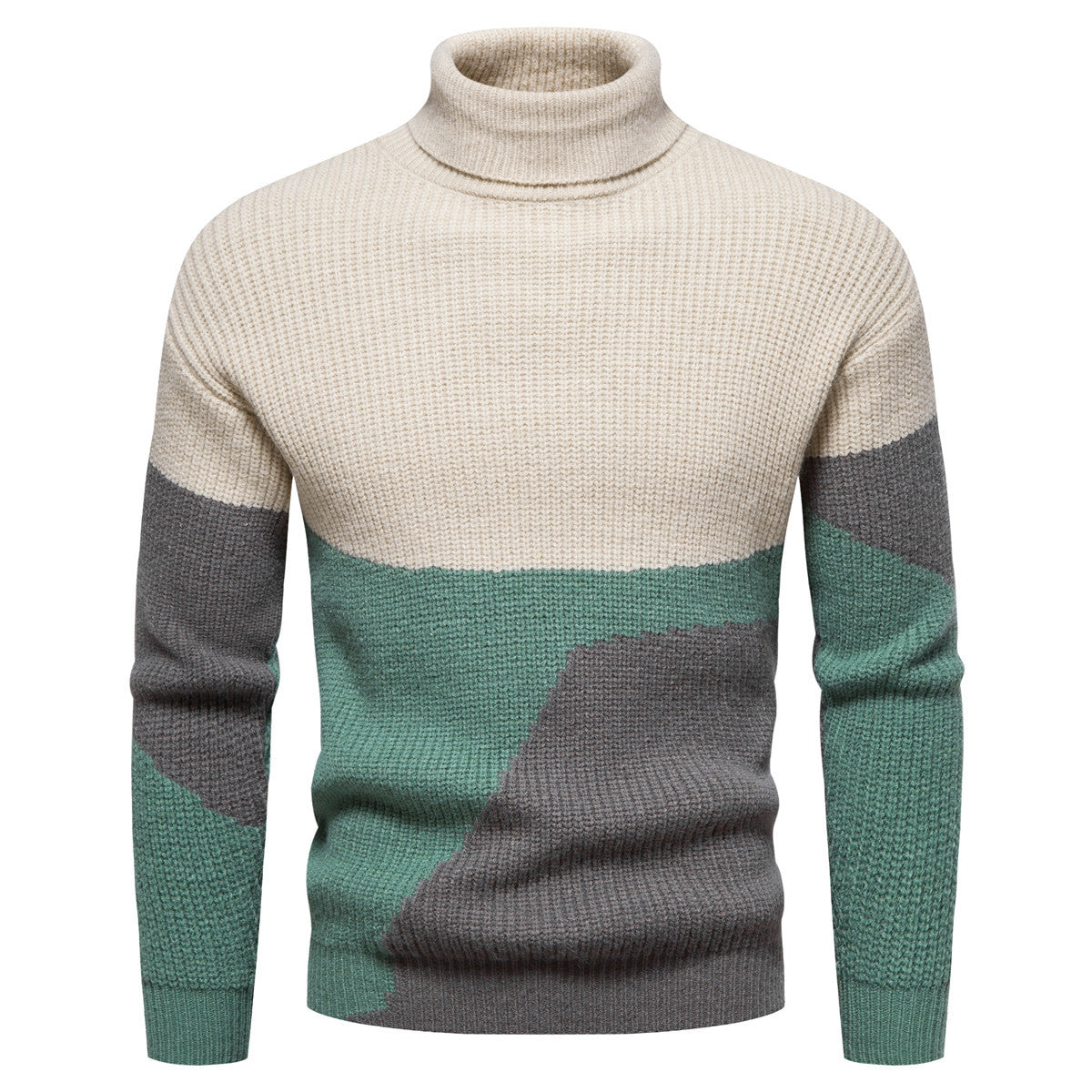 Men's Color Block Knitted Turtleneck Sweater