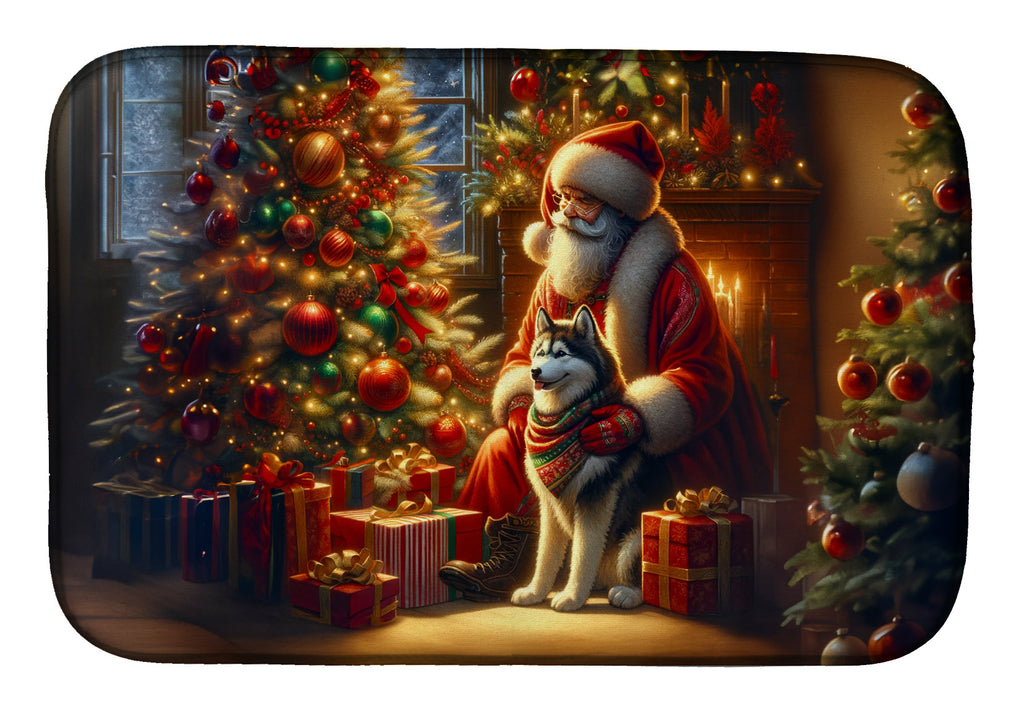 Siberian Husky and Santa Claus Dish Drying Mat