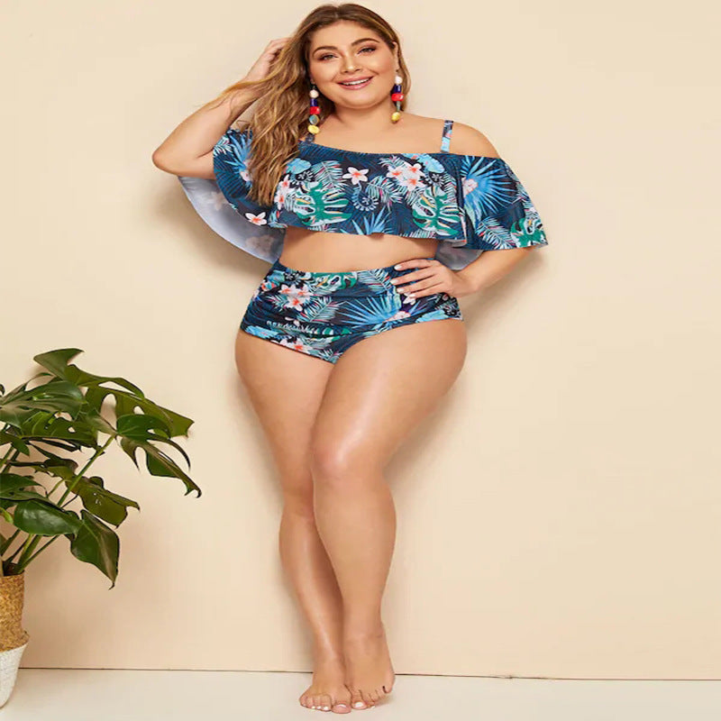 2019 New Ruffle One-Piece Swimsuit with Print