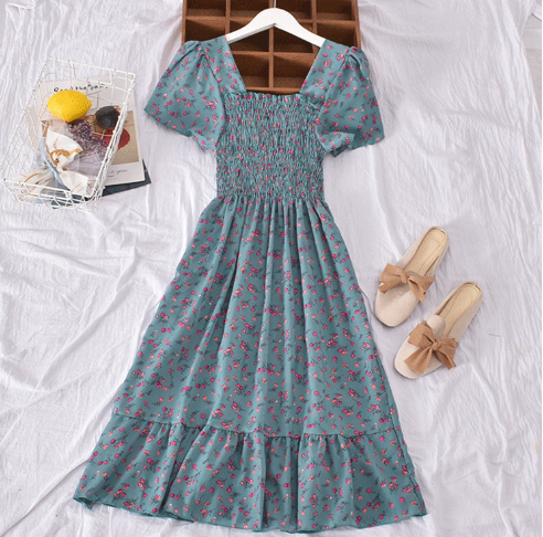 Floral Off-Shoulder Dress with Flared Hem for Women