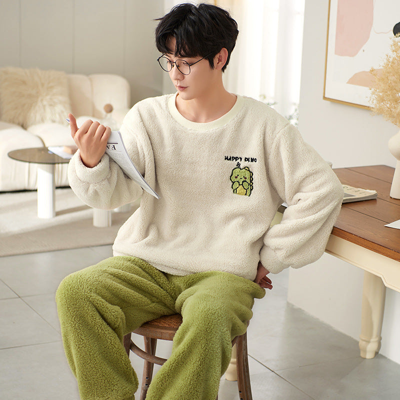 Men's Coral Velvet Thermal Pullover Pajamas | Streetwear