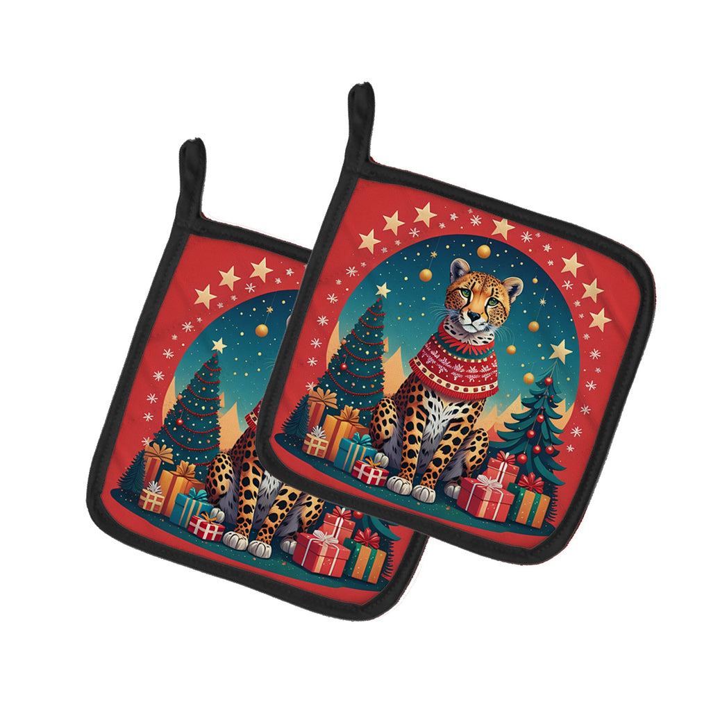 Cheetah Christmas Pair of Pot Holders