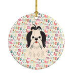 Merry Christmas Shih Tzu Black White Ceramic Ornament