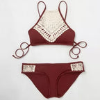 Solid Color Bikini Set with Sexy Tie Swimwear