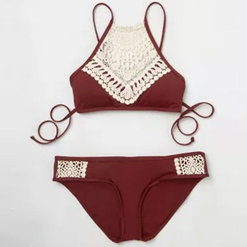 Solid Color Bikini Set with Sexy Tie Swimwear