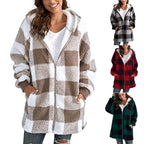 Plush Long-Sleeved Plaid Women's Coat (Europe & America)