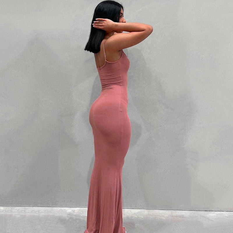 Slim Peach Fishtail Sleeveless Dress for Women