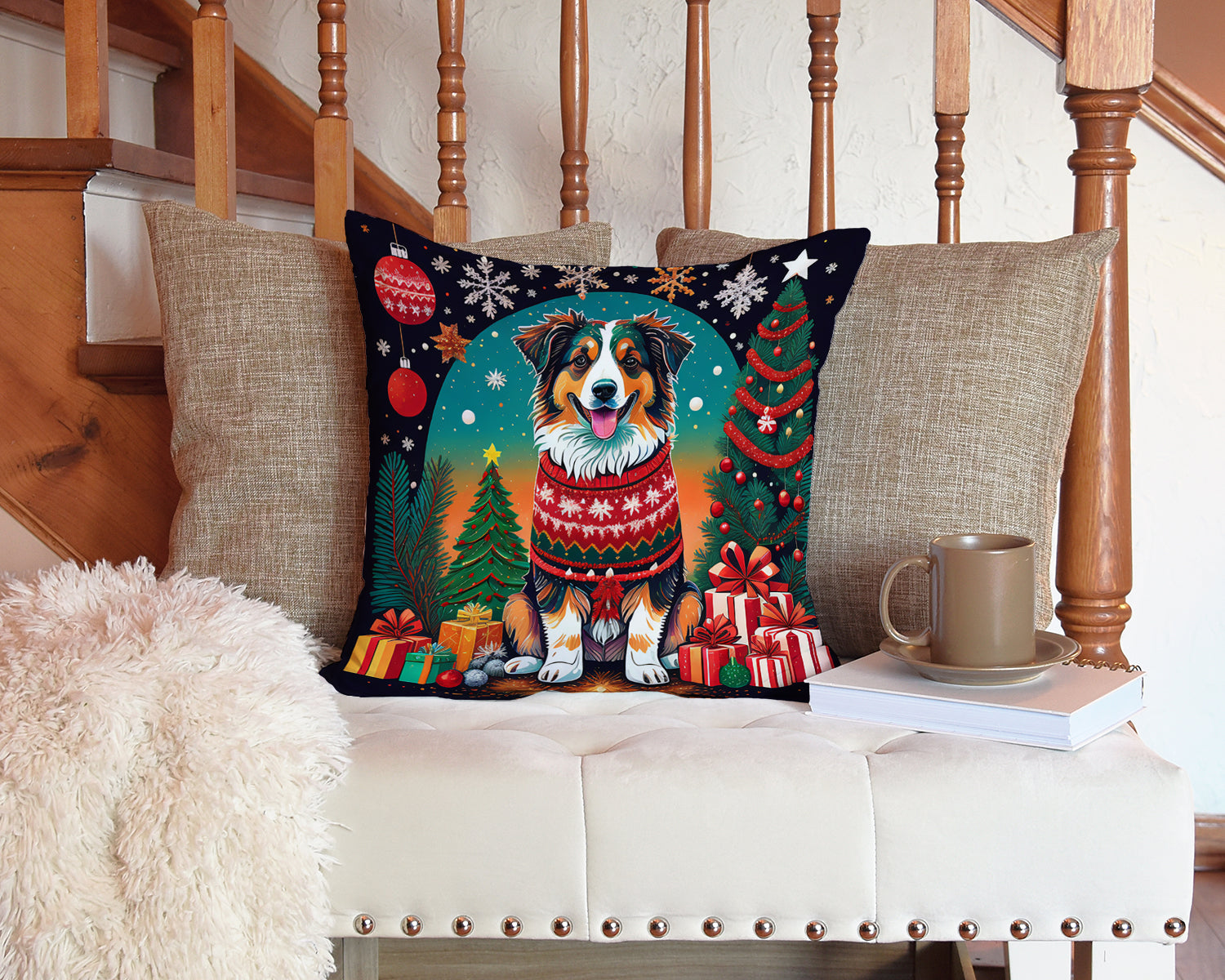 Australian Shepherd Christmas Throw Pillow