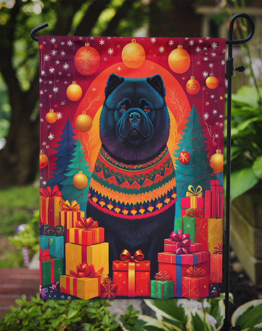 Black Chow Chow Holiday Christmas Garden Flag